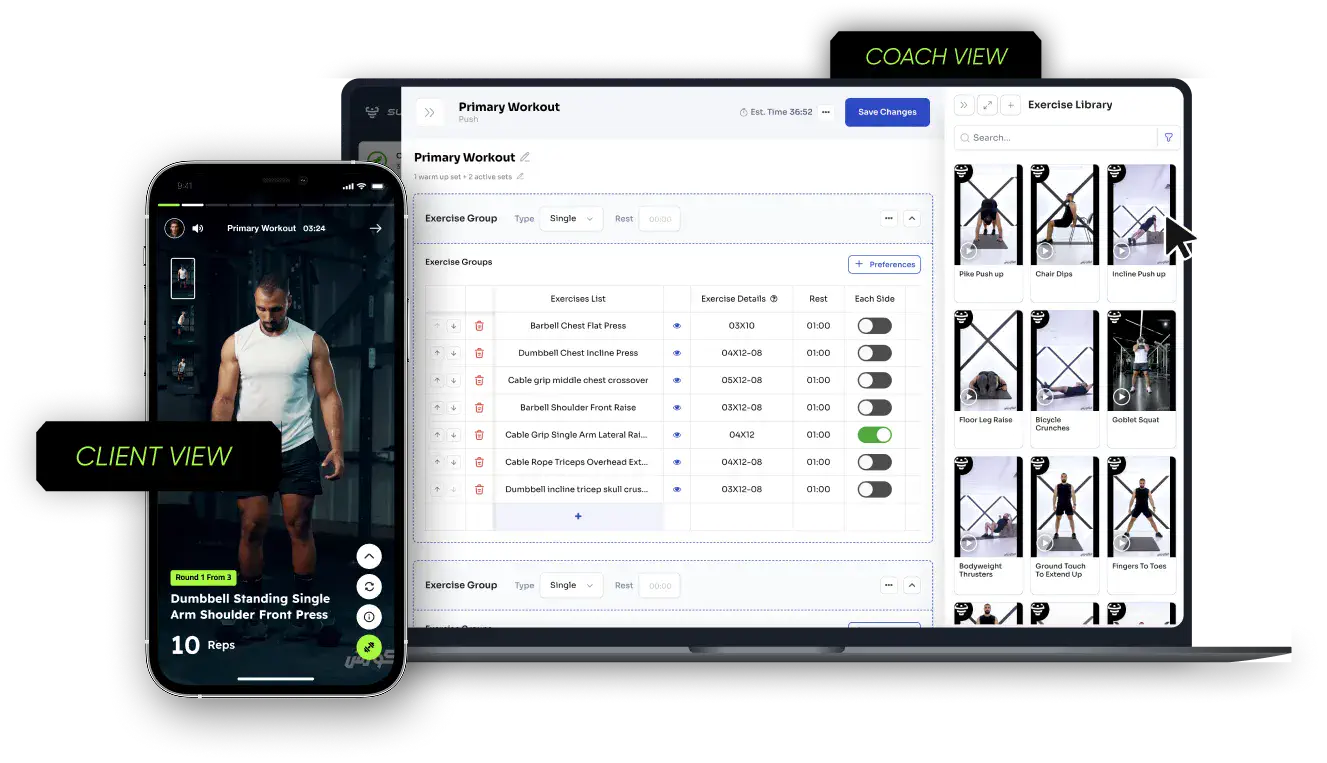 SuperCoach coach dashboard and client mobile app