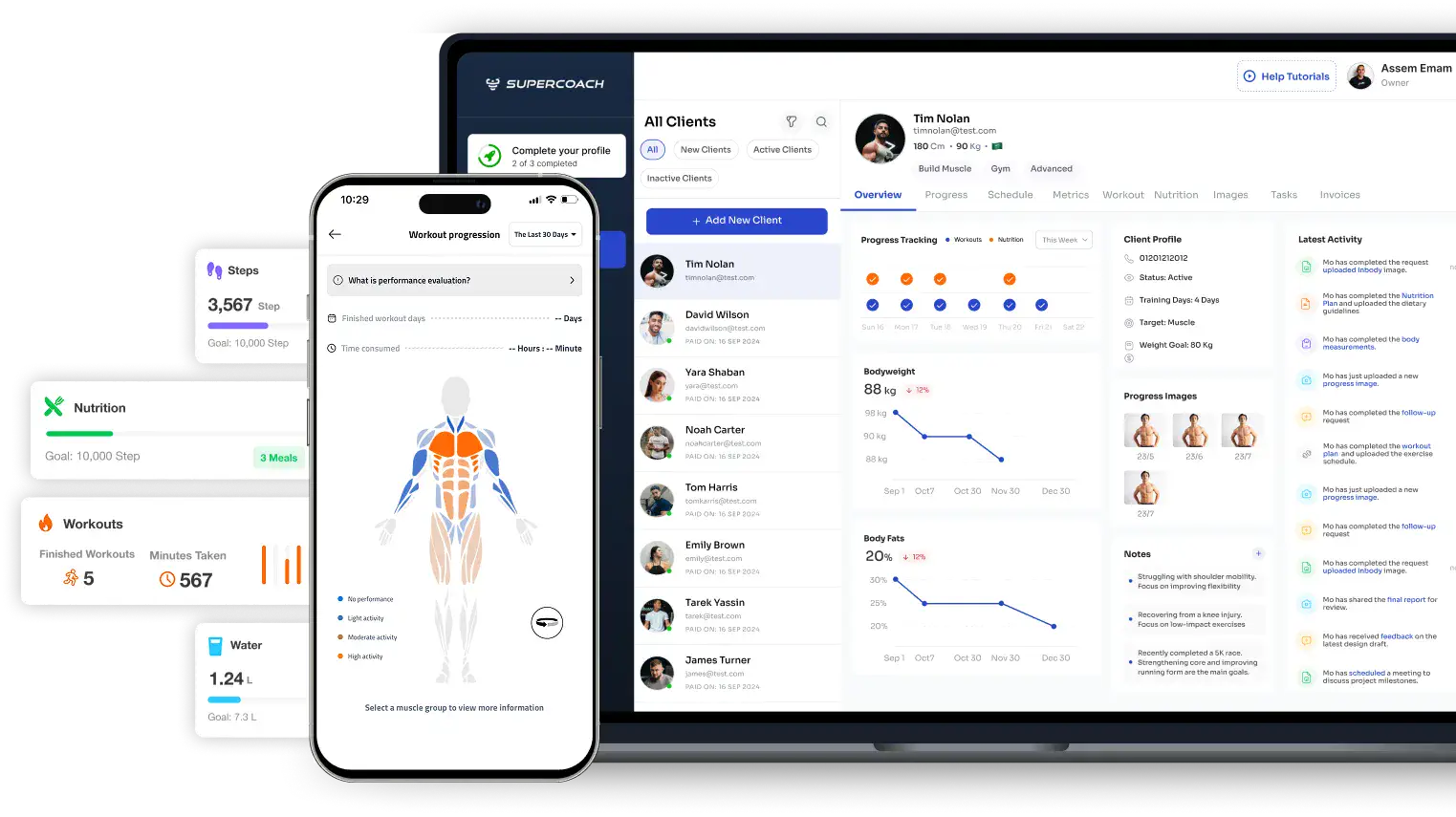 SuperCoach client profile dashboard on tablet and mobile app