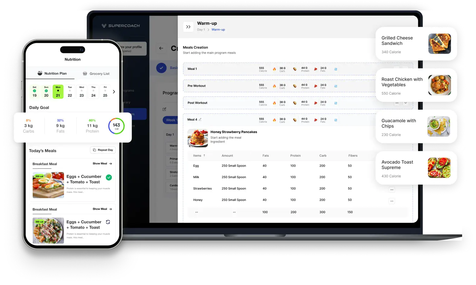 SuperCoach nutrition dashboard and mobile app