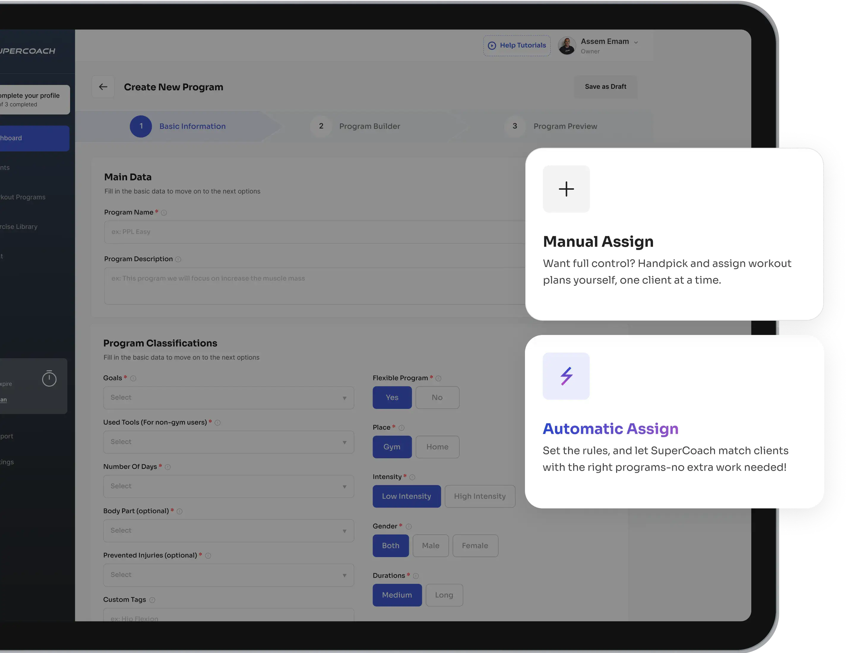 Manual or Automatic workout controls